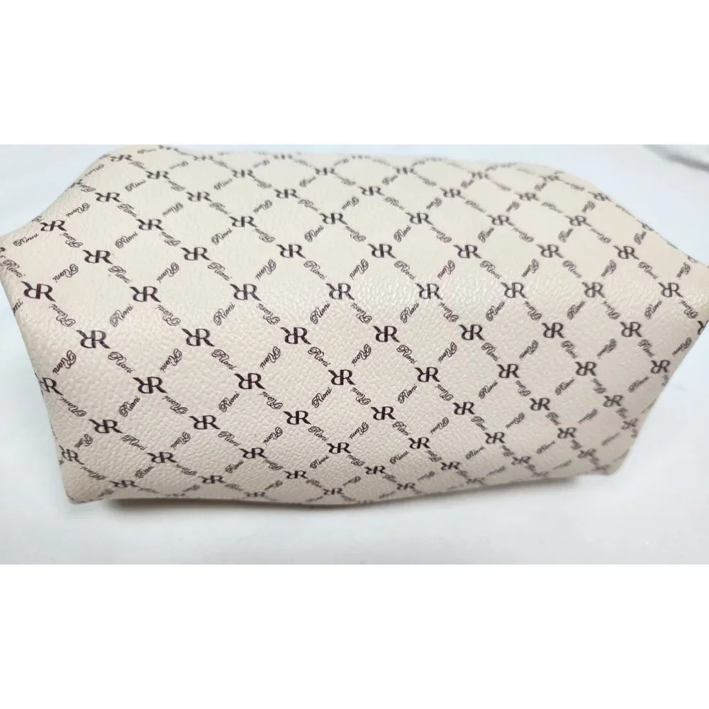 Rioni Small Leather Cream & Brown Signature 'The Baby Evening Bag' NWOT